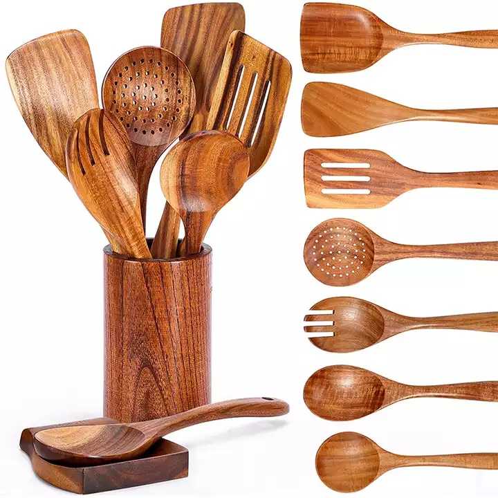 Logo 9 Pcs Natural Teak Wooden Kitchen